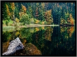 Jezioro, Odbicie, Las, Jesień