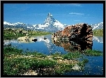 Jezioro, Skały, Góry, Matterhorn, Szwajcaria