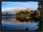 Jezioro, Łódka, Lasy, Góry, Mayo, Irlandia