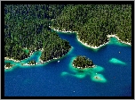 Jezioro, Eibsee, Bawaria, Niemcy, Lasy