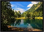 Jezioro, Góry, Niebo, Obłoki, Lato