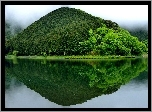 Jezioro, Góra, Zieleń, Odbicie, Japonia