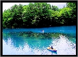 Jezioro, Drzewa, Łódki, Japonia