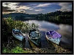 Jezioro, Wzgórza, Łódki, Trzcina