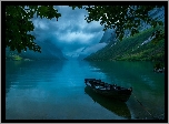 Norwegia, Jezioro Jølstravatn, Wieczór, Góry, Łódź