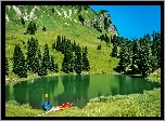 Jezioro, Góry, Łodzie, Drzewa