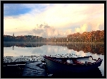 Łódka, Pomost, Jezioro, Las