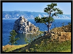 Jezioro, Góry, Skała, Drzewo
