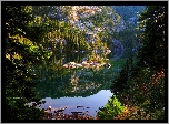 Jezioro, Góry, Skały, Las