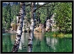 Jezioro, Las, Skały, Brzozy