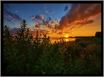 Jezioro Michigan, Chmury, Zachód Słońca, USA