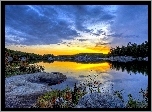 Jezioro, Zachód Słońca, Kamienie