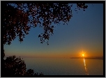 Jezioro, Zachód, Słońca, Niebo