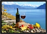 Jezioro, Góry, Wino, Piknik
