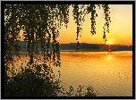 Jezioro, Brzoza, Lasy, Góry, Wscchód, Słońca