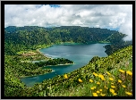 Jezioro, Lagoa de Fodo, Góry, Azory, Sao Miguel, Wyspa, Portugalia