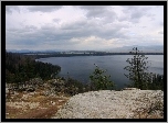 Jezioro, Skaliste, Wzniesienia, Drzewa