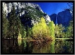 Stany Zjednoczone, Stan Kalifornia, Park Narodowy Yosemite, Jezioro, Góry, Drzewa