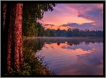Jezioro, Las, Zachód, Słońca