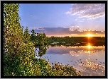 Jezioro, Lasy, Zachód, Słońca