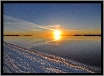 Jezioro, Plaża, Zachód, Słońca