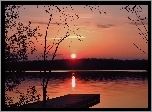 Jezioro, Pomost, Zachód, Słońca