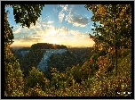 Góry, Drzewa, Promienie słońca, Letchworth State Park, Stan Nowy Jork, Stany Zjednoczone
