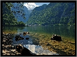 Austria, Hallstatt, Jezioro Hallstättersee, Góry, Alpy, Las, Kamienie