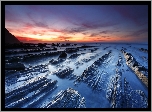 Kamienista, Plaża, Zachód, Słońca, Mgła
