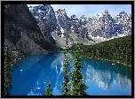 Góry, Jezioro, Moraine Lake, Drzewa, Park Narodowy Banff, Kanada