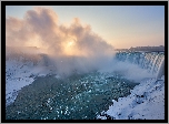 Zima, Wschód słońca, Chmury, Wodospad Niagara, Prowincja Ontario, Kanada