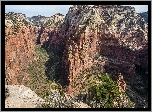 Kanion, Formacja skalna Angels Landing, Podest Aniołów, Park Narodowy Zion, Góry, Skały, Stan Utah, Stany Zjednoczone
