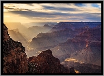 Skały, Góry, Wschód słońca, Park Narodowy Wielkiego Kanionu, Wielki Kanion Kolorado, Grand Canyon, Stany Zjednoczone