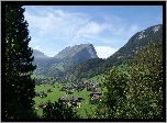 Kanisfluh, Austria, Góry, Dolina, Domy, Drzewa