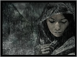 Kobieta, Kaptur, Deszcz