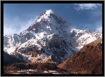 Góry, Kaukaz, Wulkan, Szczyt Kazbek, Śnieg, Niebo, Zima