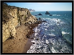 Morze, Fale, Skały, Klif, Tomales Bay, Półwysep Point Reyes, Stan Kalifornia, Stany Zjednoczone