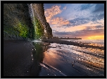 Zachód słońca, Klif, Morze, White Cliffs Walkway, Region Taranaki, Nowa Zelandia