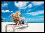 Kobieta, Plaża, Leżak, Telefon, Wakacje