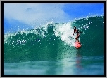 Kobieta, Surfing, Wysoka, Fala