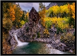 Młyn, Crystal Mill, Rzeka Crystal River, Jesień, Skały, Drzewa, Kolorado, Stany Zjednoczone