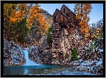 Młyn, Crystal Mill, Rzeka Crystal River, Skały, Drzewa, Jesień, Kolorado, Stany Zjednoczone