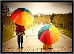 Kolorowe, Parasolki, Dwie, Kobiety, Basen, Deszcz