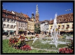Kolorowe, Kamieniczki, Kościół, Rynek, Fontanna