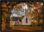 Drzewo, Jesień, Kościół, Christ Church, Liście, Region Hawkes Bay, Nowa Zelandia