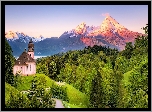 Kościół, Sanktuarium Maria Gern, Góry, Alpy Salzburskie, Lasy, Droga, Drzewa, Berchtesgaden, Bawaria, Niemcy
