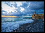 Kościół, Morze, Chmury, Camogli, Liguria, Włochy