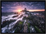 Portugalia, Miramar, Kapliczka, Kościół, Capela do Senhor da Pedra, Morze, Skały, Zachód słońca