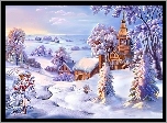 Kościółek, Drzewa, Śnieg, Zima
