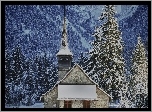 Kościółek, Las, Śnieg, Zima